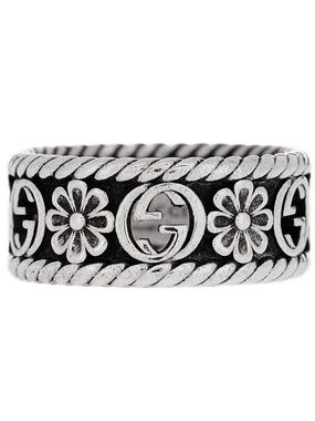 size 12 US 6 Gucci Interlocking G Band Flower Ring Sterling Silver 925